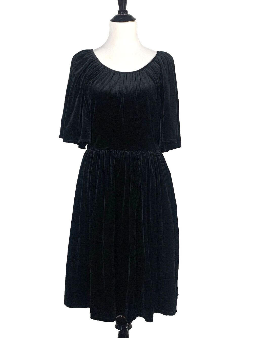 Vtg 90s Y2k Black Velour Velvet Dress Party Whimsigoth Romantic Goth Size 12